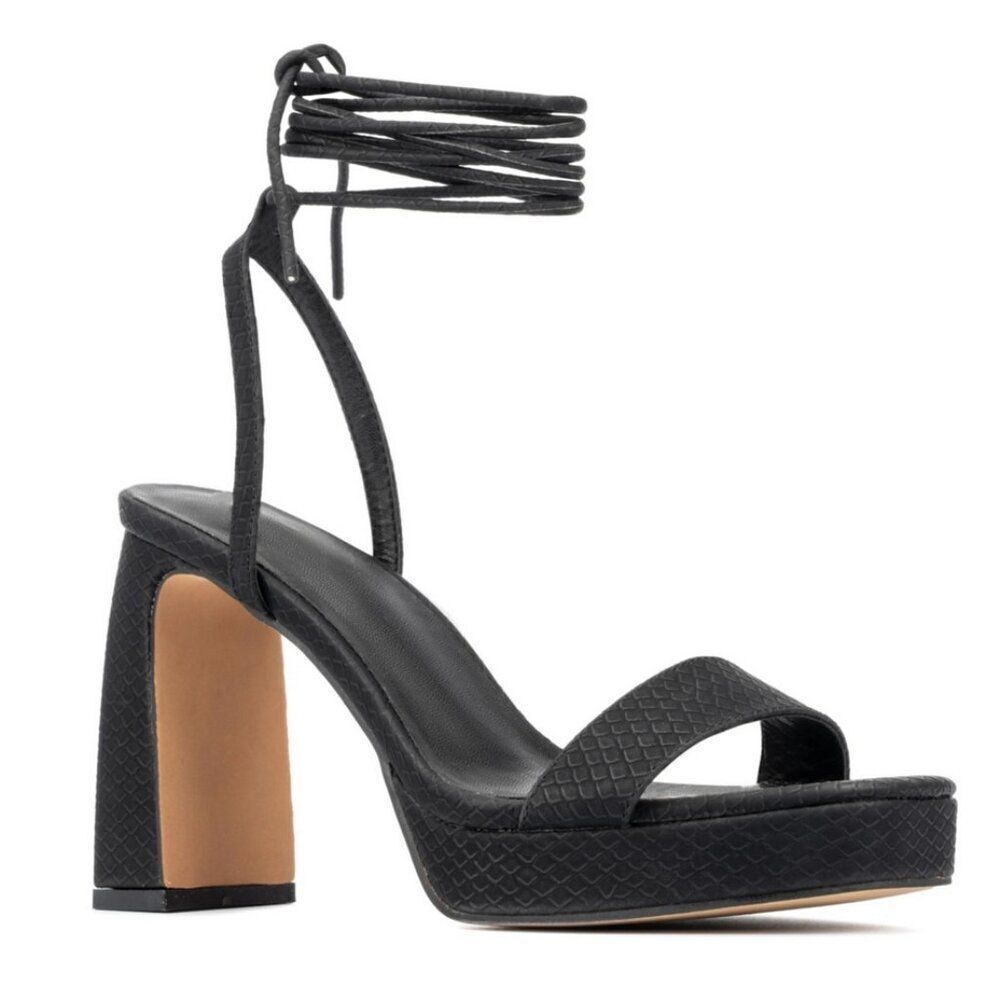 Gabrielle Union Isabella Platform‎ Sandal Women's 8.5 Black Snake Embossed NWT